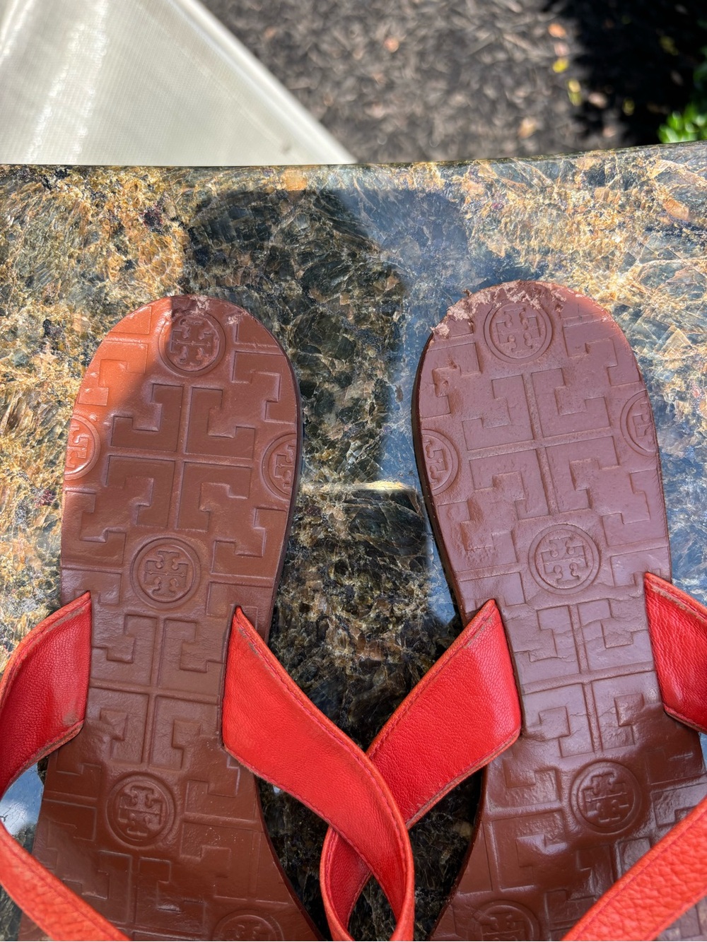 Tory Burch Orange Leather Logo Flip Flop Thong Sandals Women size 10 - Picture 3 of 5